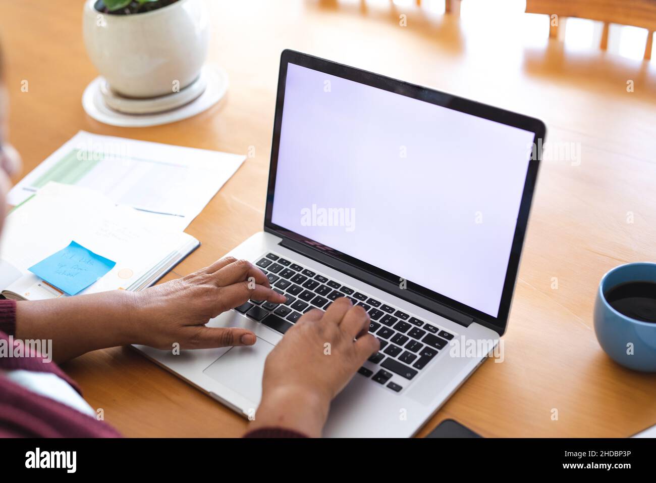 Image rognée d'une femme âgée à l'aide d'un ordinateur portable lors d'une consultation en ligne d'un médecin à la maison, espace de copie Banque D'Images