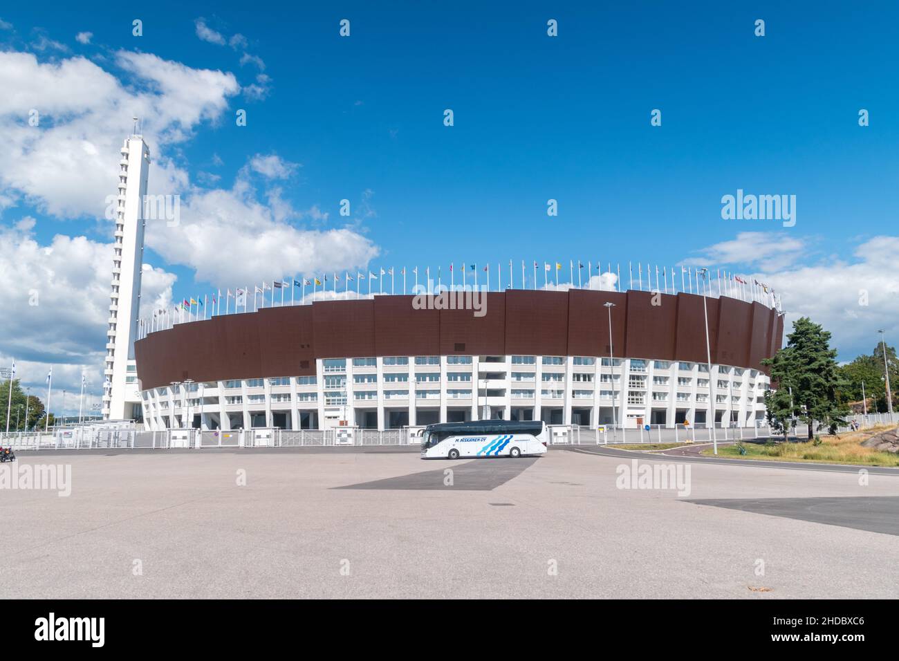 Helsinki, Finlande - 5 août 2021 : le stade olympique d'Helsinki (finnois : Helsingin Olympiastadion). Banque D'Images