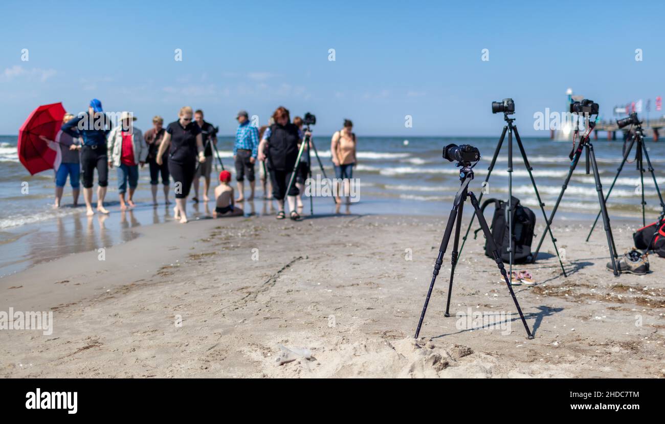 Atelier photo pour photographes amateurs sur la plage de la Mer Baltique, Zingst, Mecklembourg-Poméranie occidentale, Allemagne, Europe Banque D'Images