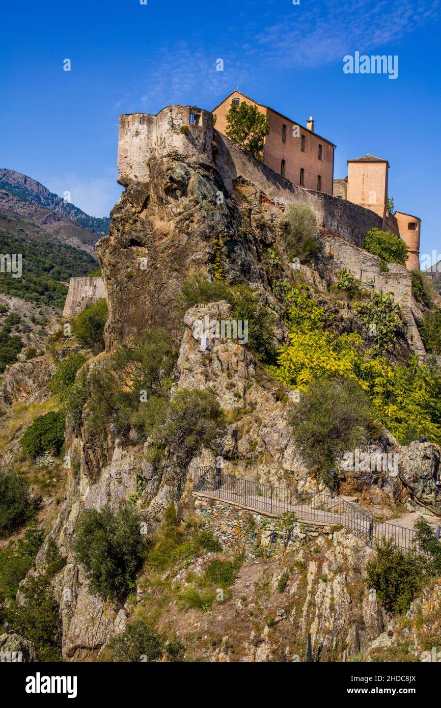 Eyrie (Nid d'Aigle) de la Citadelle, Corte, coeur de l'île de Corse, Corte, Corse, France Banque D'Images