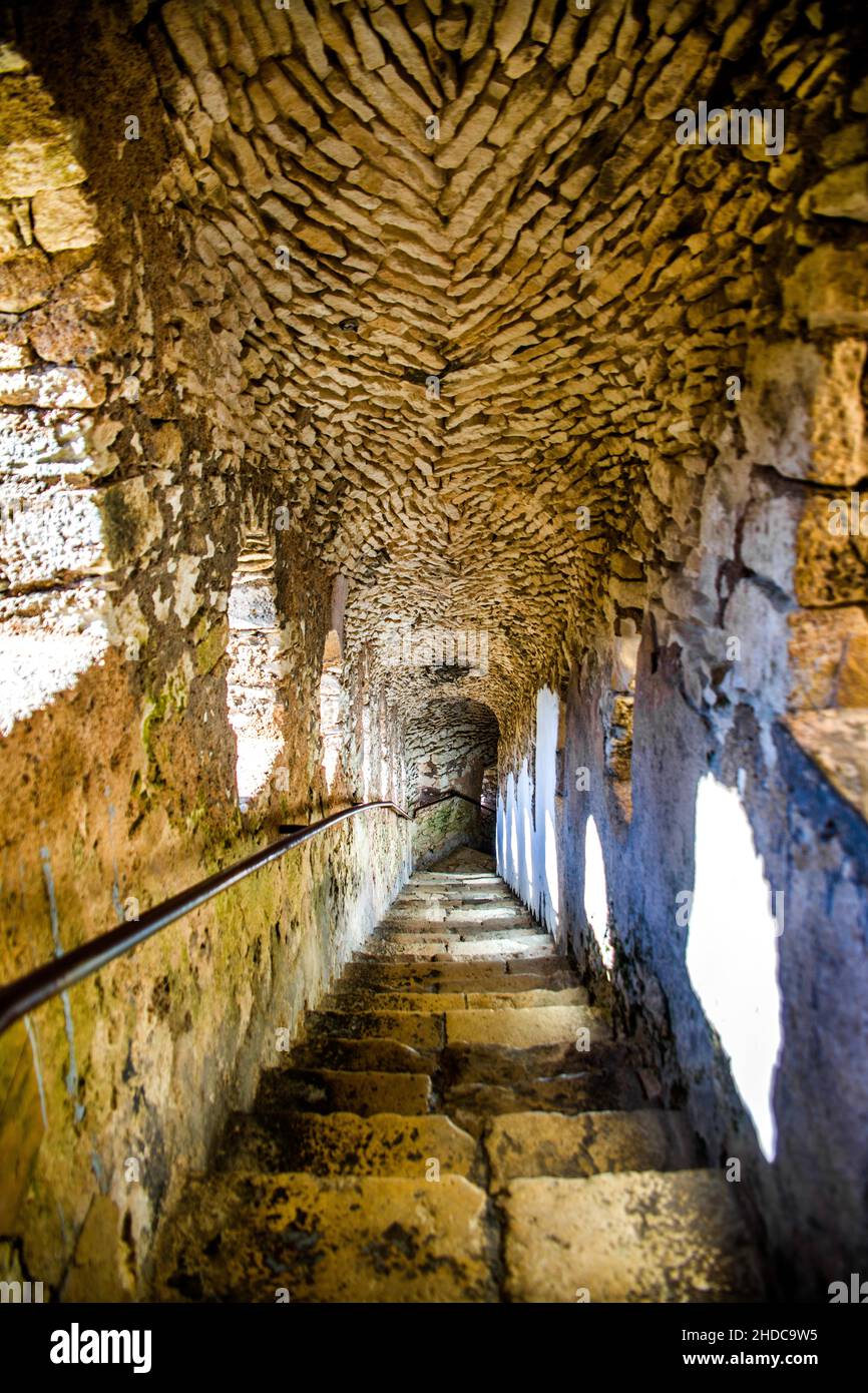 Escalier fortifié de la ville haute au port, Bonifacio, Corse, Bonifacio, Corse,France, Europe Banque D'Images