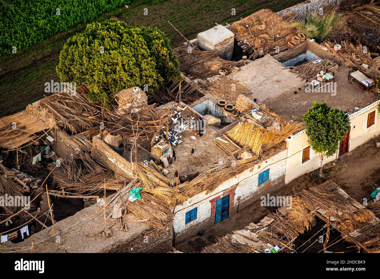 La vie quotidienne sur le toit, Louxor d'une vue d'oiseau dans un ballon d'air chaud, Thèbes, Egypte, Louxor, Thèbes,Égypte, Afrique Banque D'Images