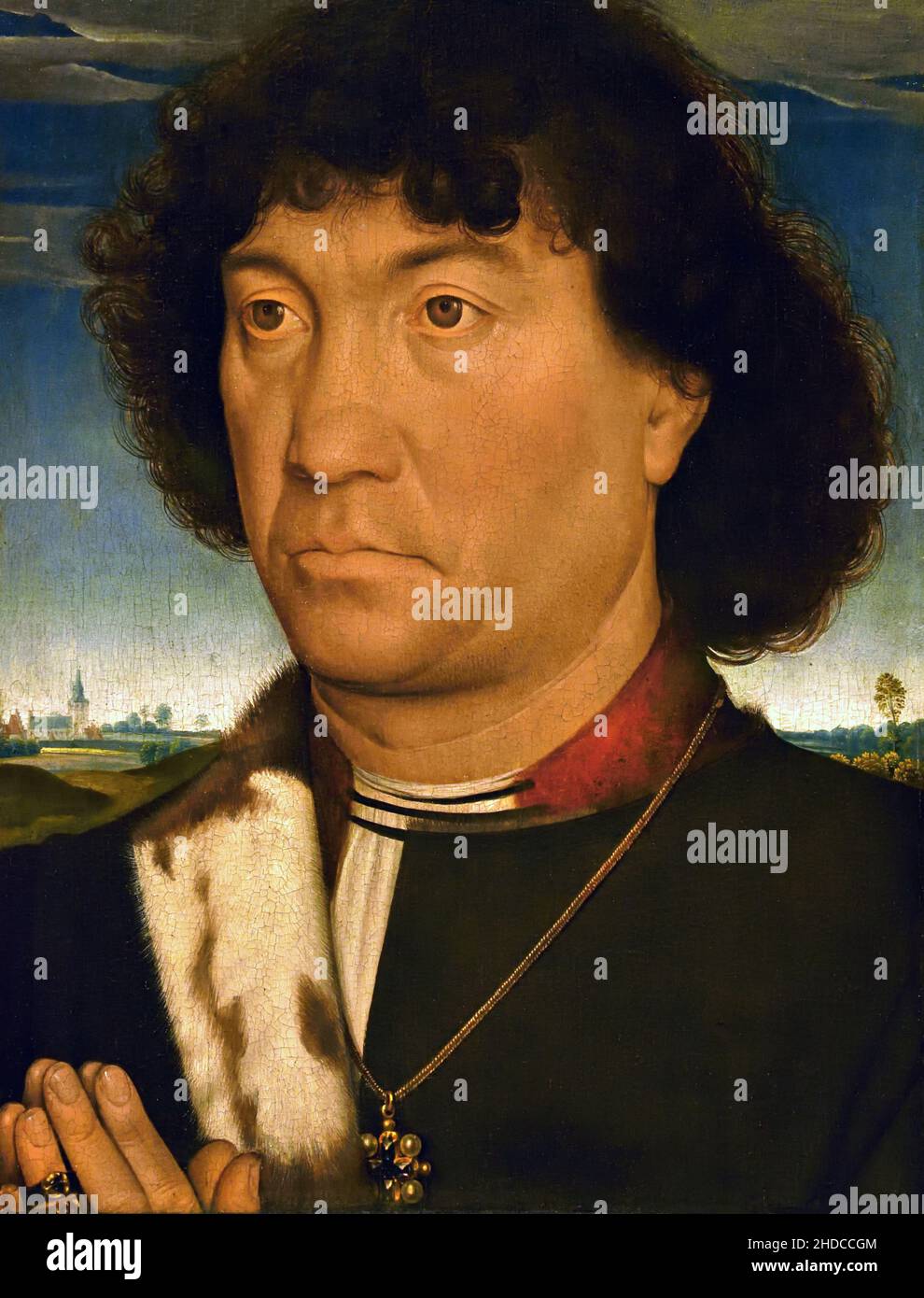 Portrait d'un homme de la famille Lespinette 1485 - 1490 Hans Memling 1430 - 1494 Allemagne allemande Hans Memling (c. 1430-1494) était un peintre germano-flamand de la tradition néerlandaise, connu pour ses œuvres religieuses et ses portraits révolutionnaires de la classe marchande émergente, qui ont apporté sa réputation internationale et son influence en Italie. Il était un artiste à succès qui était parmi les citoyens les plus riches de la ville de Bruges à sa mort Banque D'Images