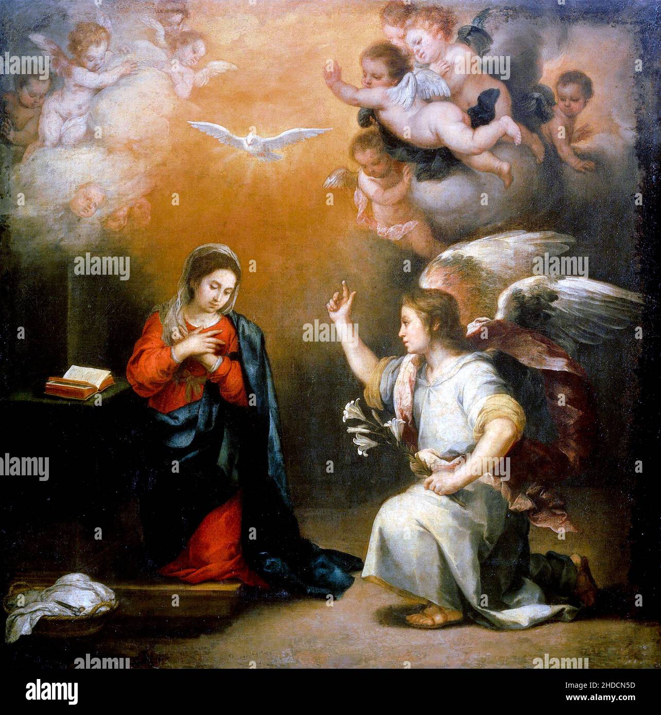 Annonciation à la Vierge par Bartolomé-Esteban Murillo (1617-1682), huile sur toile, c.1660-1680 Banque D'Images