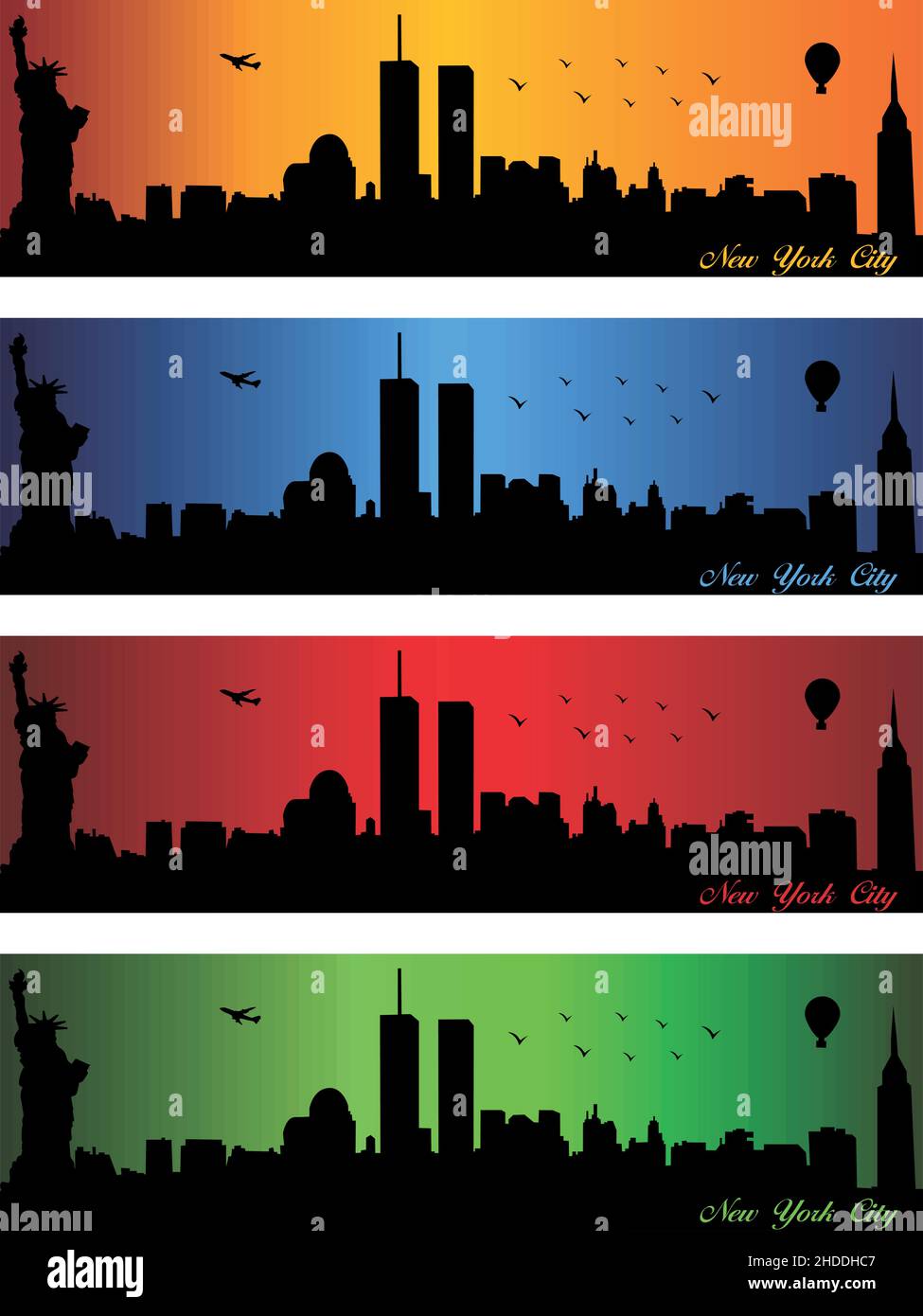 New York City dans quatre couleurs différentes - illustration, silhouette d'horizon de la ville Vector, New York City Illustration de Vecteur