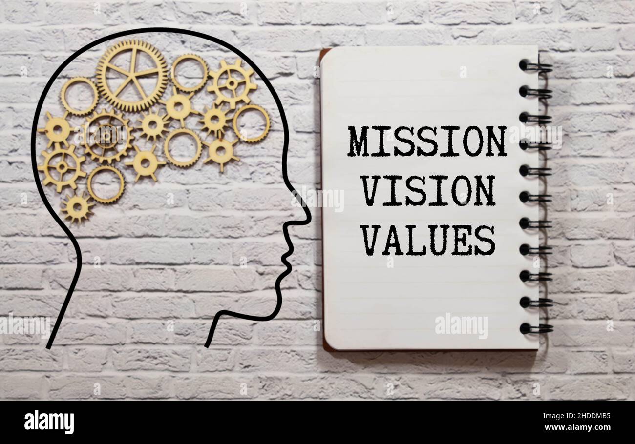 VALUE VISION MISSION inscription sur CUBES , stylo jaune sur fond jaune. Une solution brillante pour les affaires, les finances, le marketing concept Banque D'Images