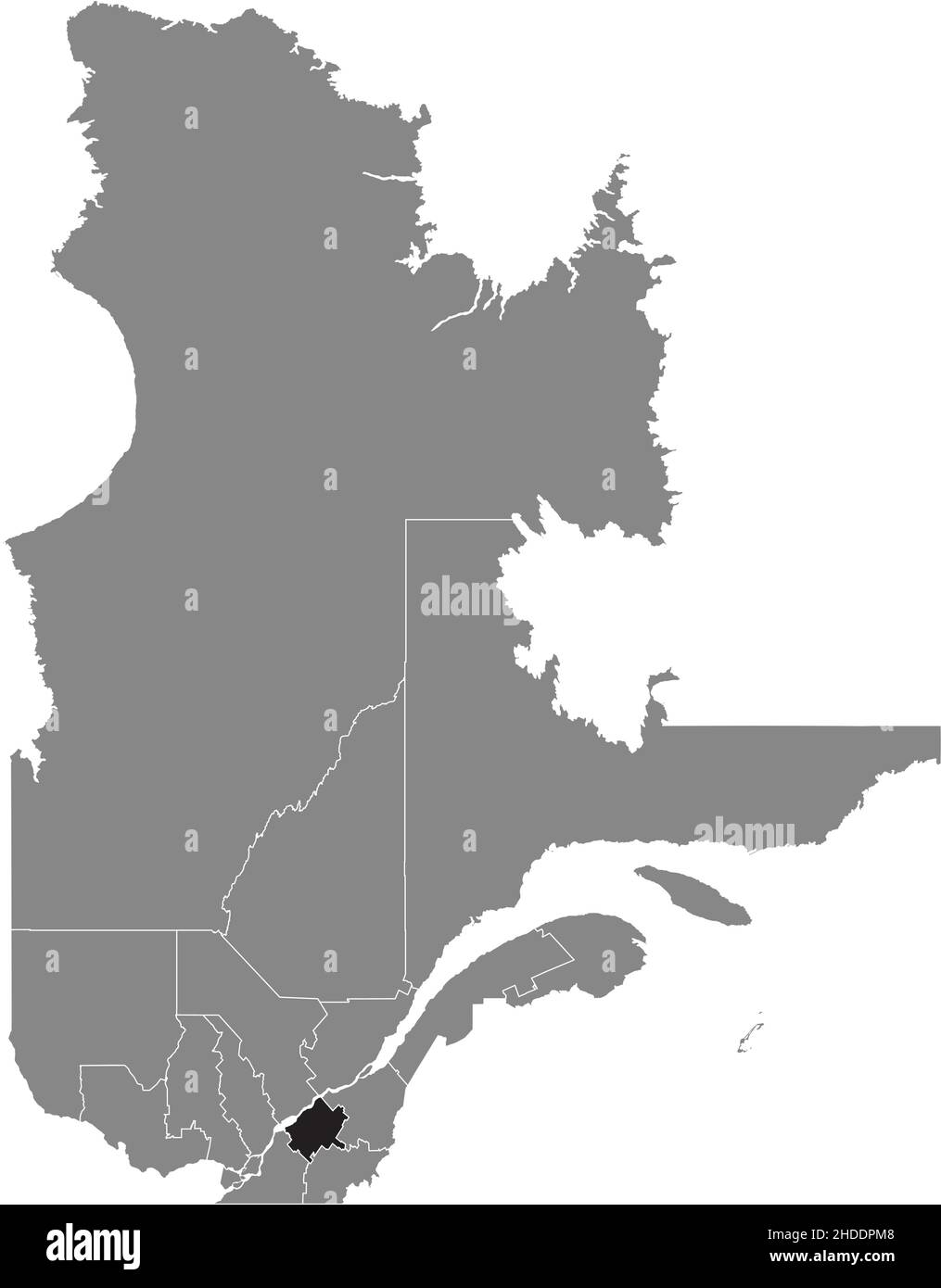 Noir plat blanc carte d'emplacement en surbrillance de la région DU CENTRE-DU-QUÉBEC à l'intérieur de la carte administrative grise de la province canadienne de Québec, Canada Illustration de Vecteur