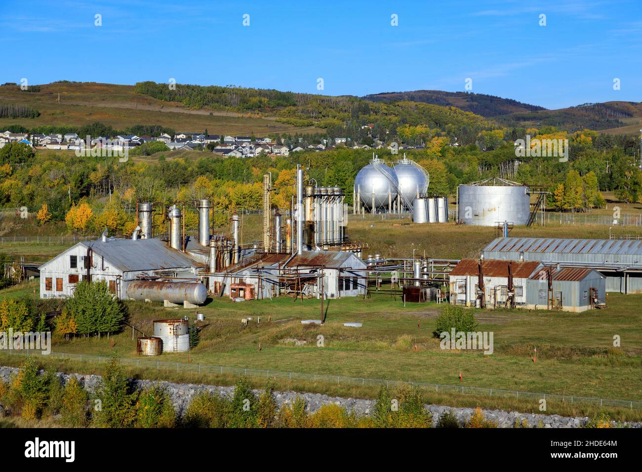 L’usine de gaz de Turner Valley, première installation de traitement et de raffinage du gaz naturel de l’Ouest canadien.L'usine de gaz de Turner Valley est un site provincial historique Banque D'Images