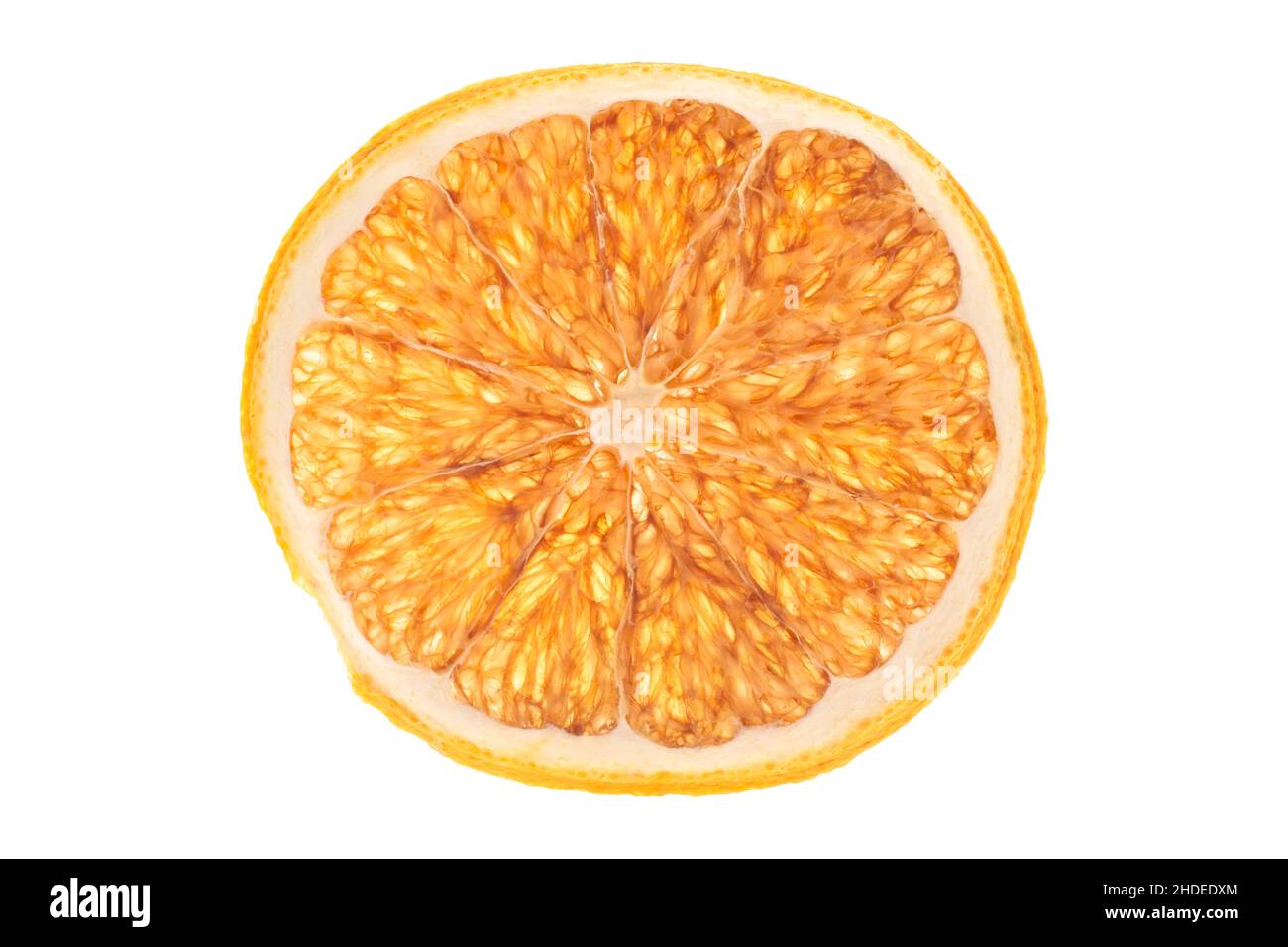 tranche d'orange séchée sur fond blanc Banque D'Images
