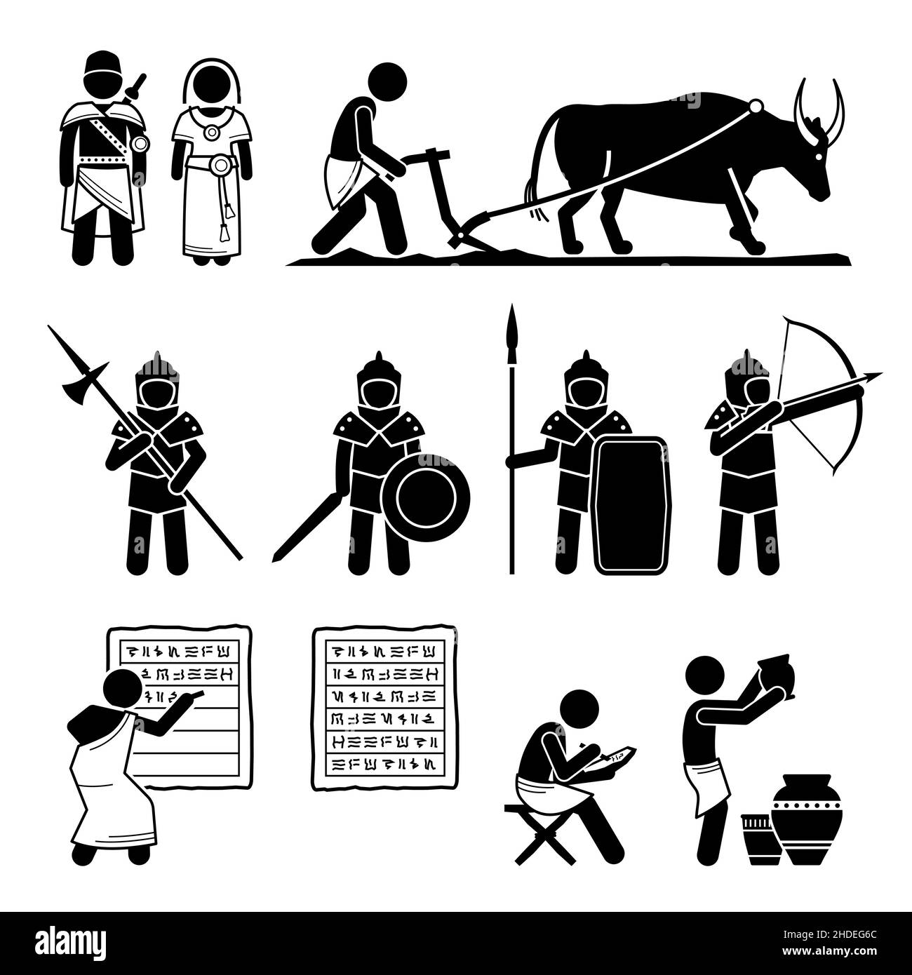 Histoire ancienne Age du bronze civilisation humaine médiévale au Moyen âge.Les illustrations vectorielles illustrent le développement de la technologie humaine à l'âge de bronze A. Illustration de Vecteur