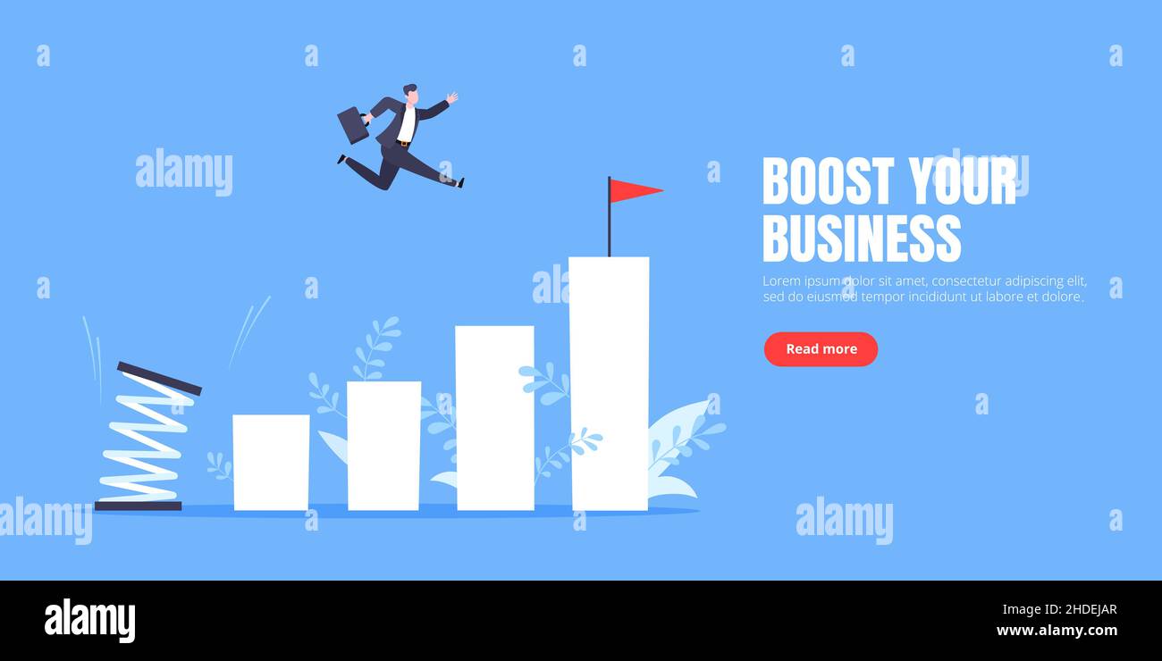 Springboard homme d'affaires saut haut plat design vectoriel illustration concept. Illustration de Vecteur