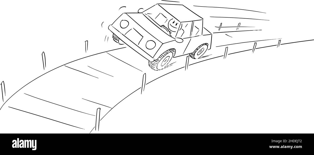 Voiture rapide et dangereusement conduite , Vector Cartoon Stick Figure Illustration Illustration de Vecteur