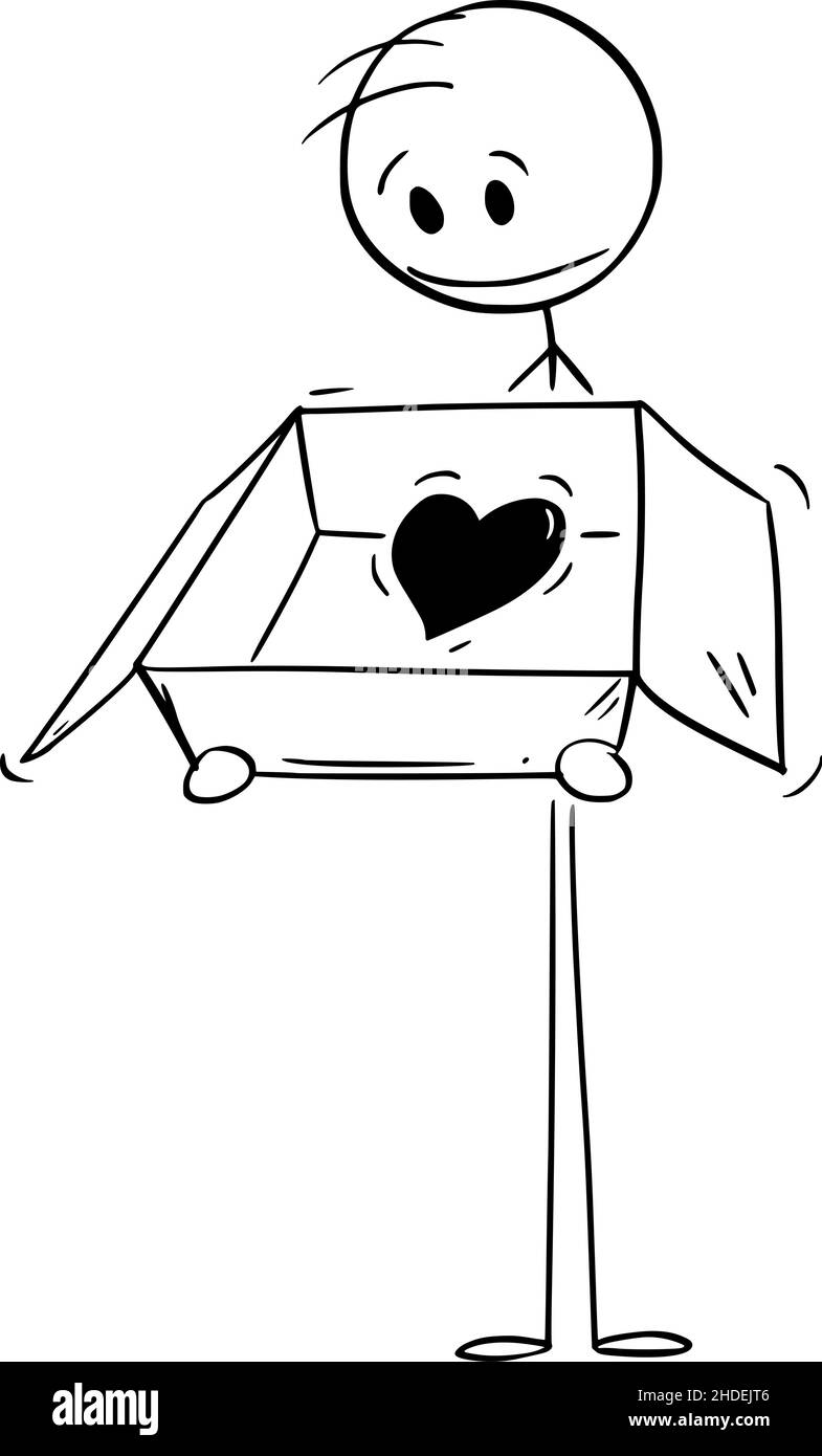 Personne tenant la boîte et donnant l'amour ou le coeur comme cadeau, le bâton de dessin animé Illustration Illustration de Vecteur