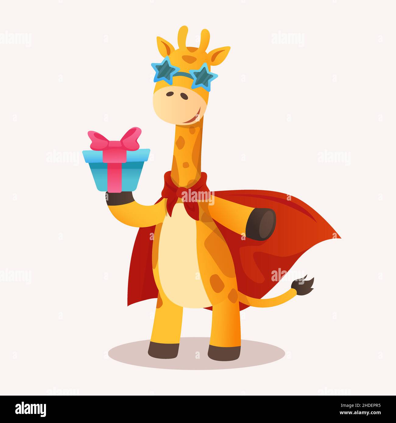 Giraffe à pois en cagoule rouge avec cadeau.Personnage savane vectoriel pour l'impression, le motif de chemise et la carte de vœux Illustration de Vecteur
