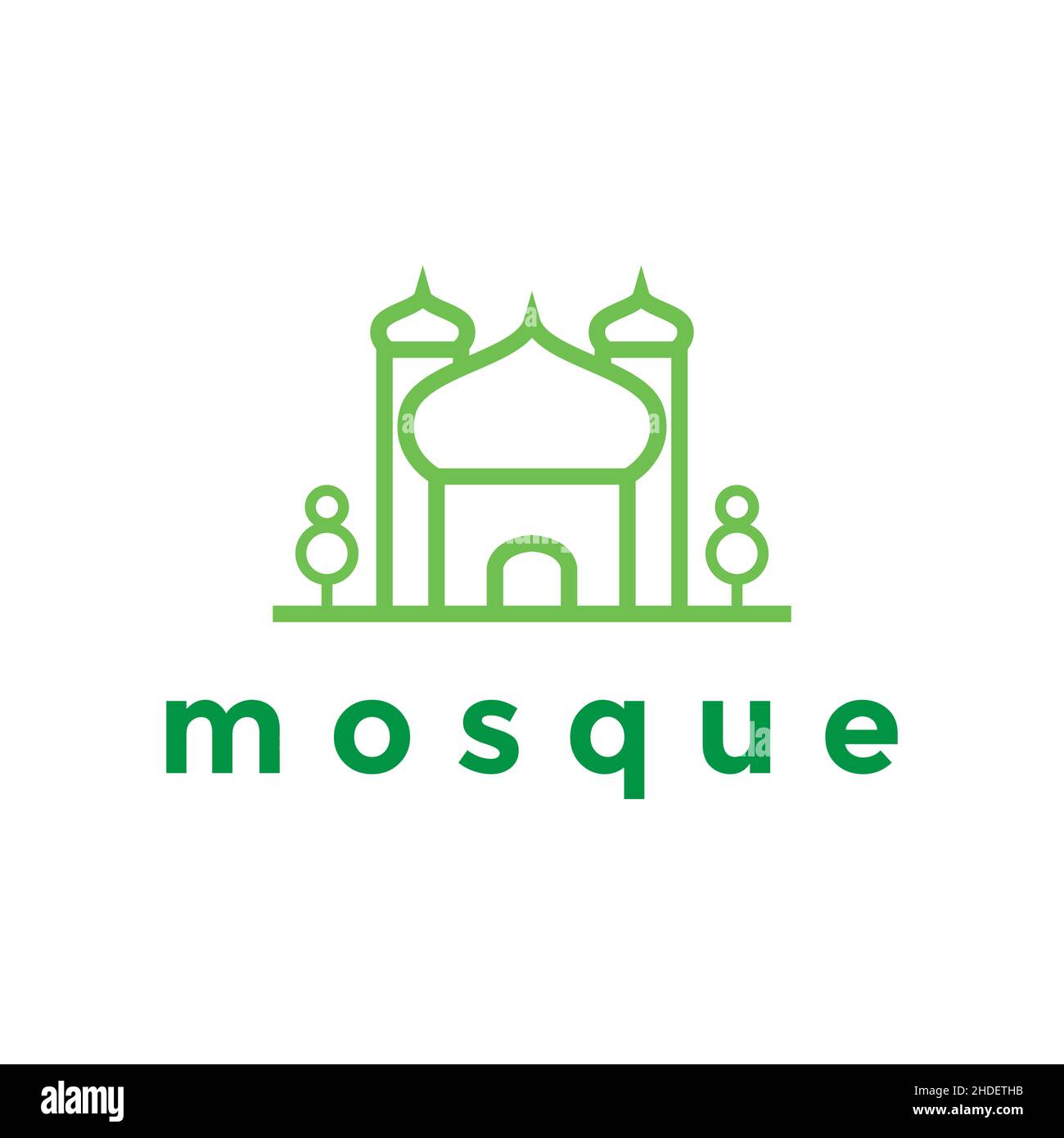 ligne minimaliste mosquée avec arbres logo design vecteur graphique symbole icône illustration idée créative Illustration de Vecteur
