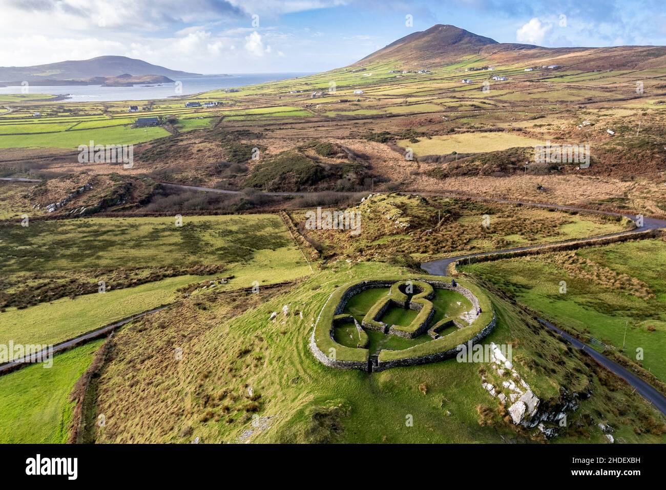 7th Century Leacanabuaile Ring fort, Cahersiveen, comté de Kerry, Irlande Banque D'Images
