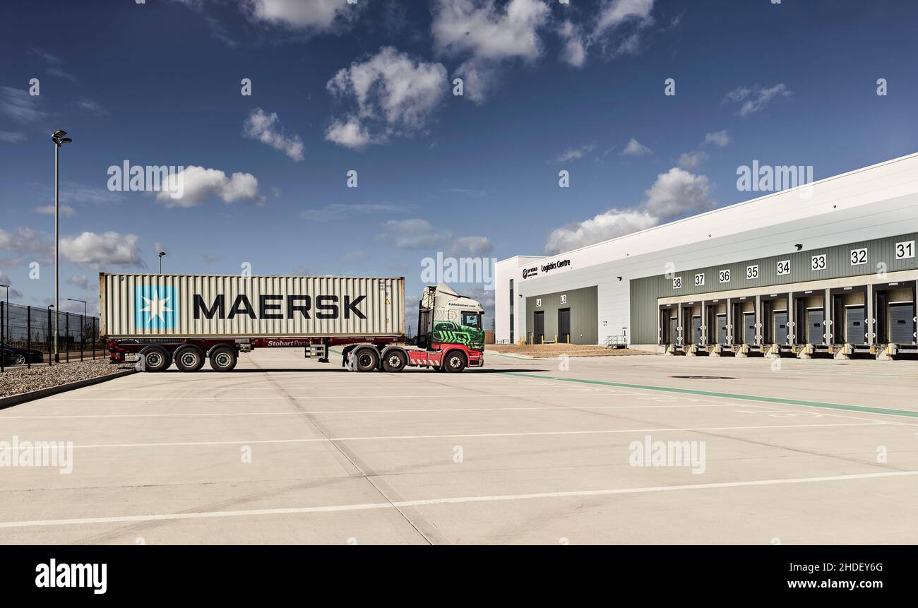 Centre de distribution, Maersk Trucking, DP World London Gateway Banque D'Images