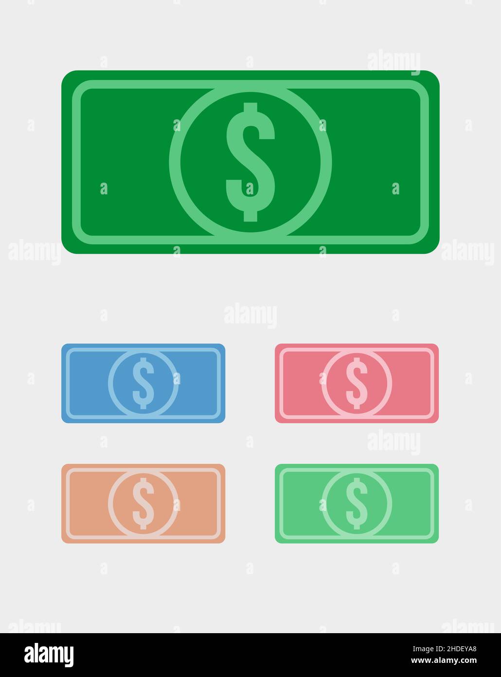 Icônes vectorielles de cinq billets en dollars américains Illustration de Vecteur