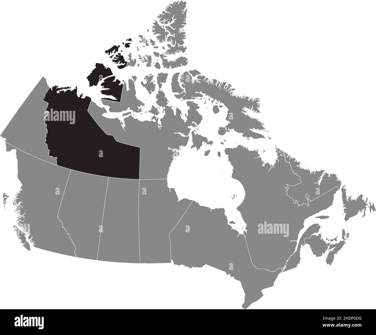 Carte administrative du territoire canadien des TERRITOIRES DU NORD-OUEST à l'intérieur de la carte plate grise du CANADA Illustration de Vecteur