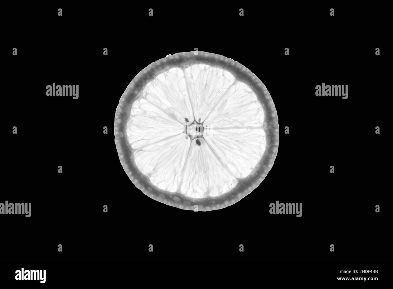 Tranche de citron mûr sur fond noir Banque D'Images