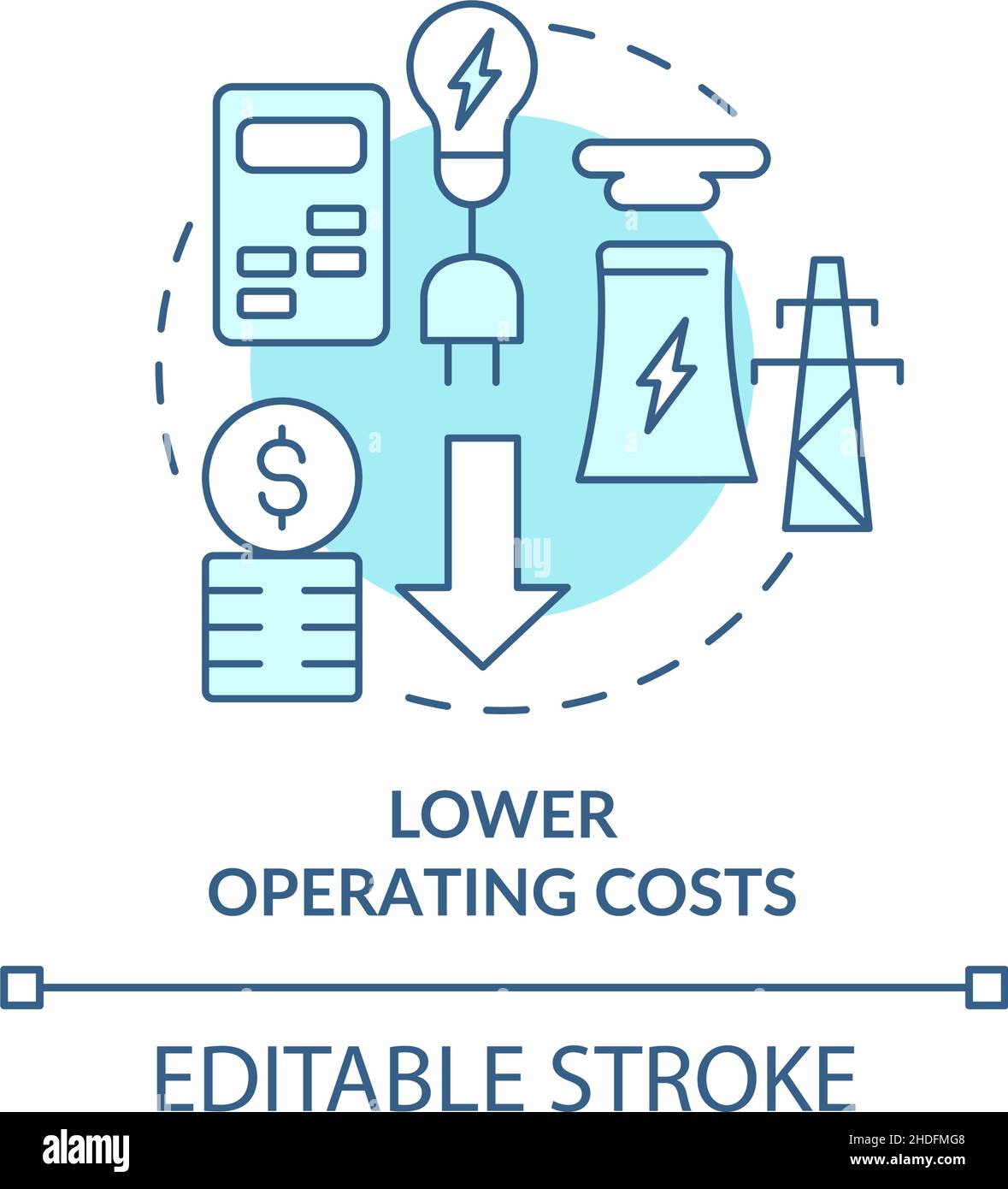 Réduction des coûts d'exploitation turquoise concept Icon Illustration de Vecteur