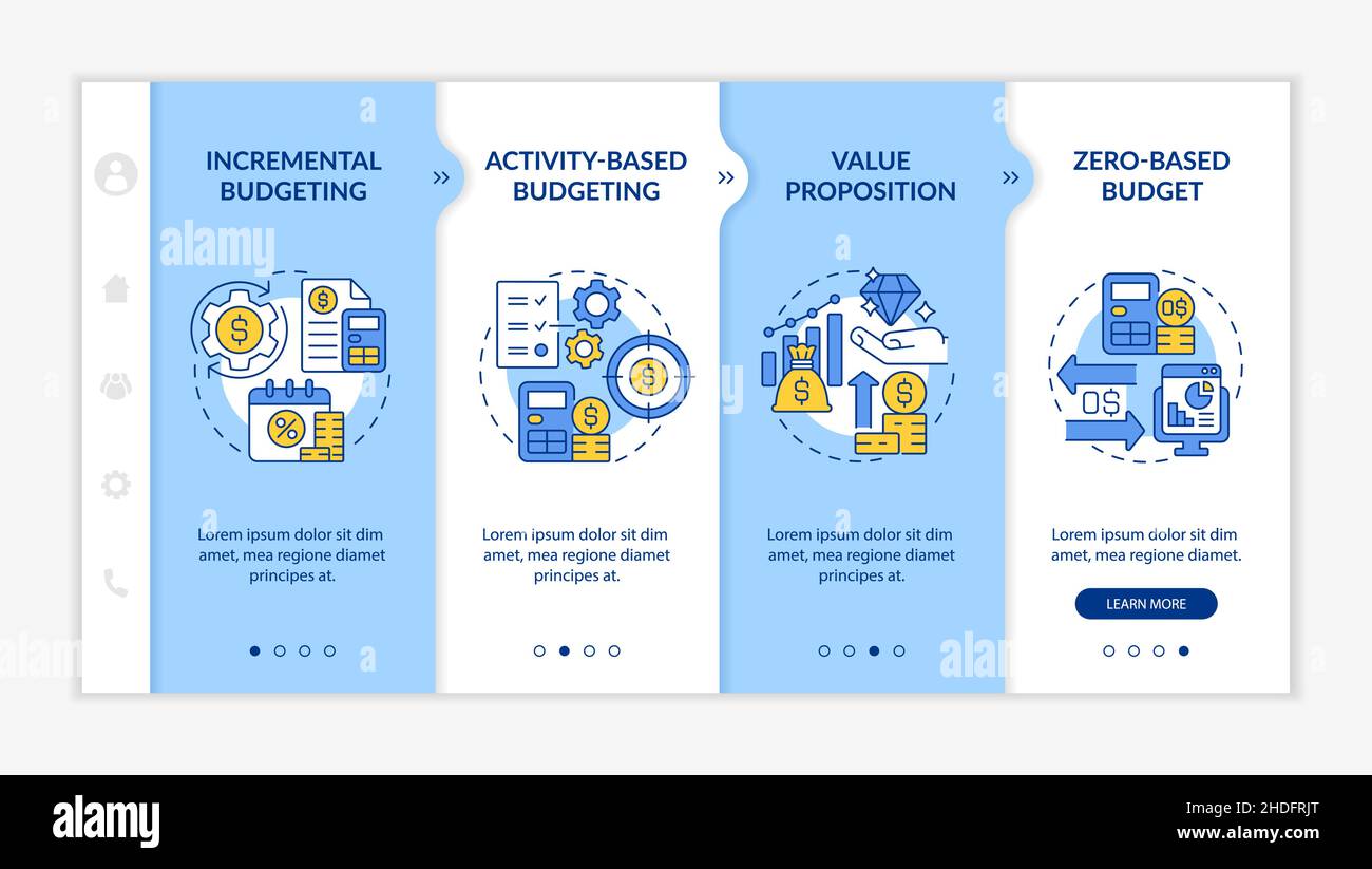Modèle d'intégration des types de budgétisation bleu et blanc Illustration de Vecteur
