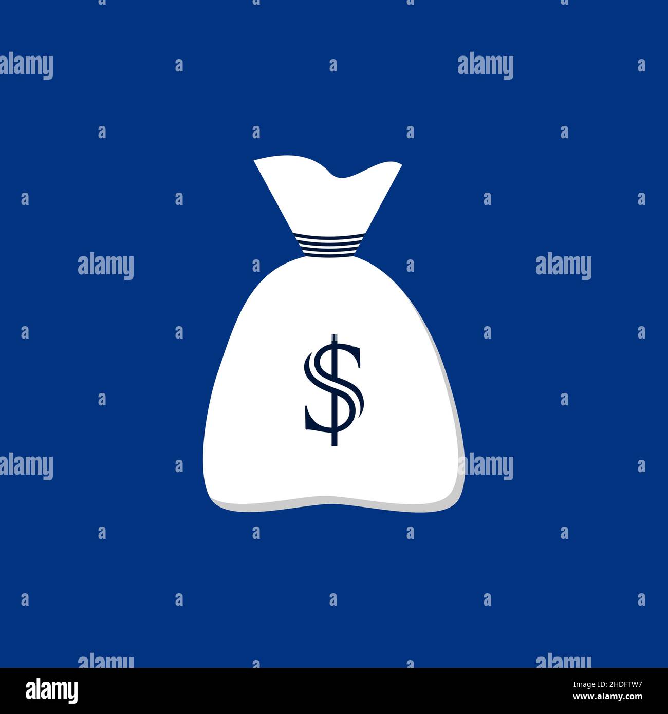Icône de sac d'argent blanc isolée sur fond bleu.Richesse ou concept riche.Icône de sac d'argent lié avec symbole dollar.Secteur bancaire et financier.Vecteur Illustration de Vecteur