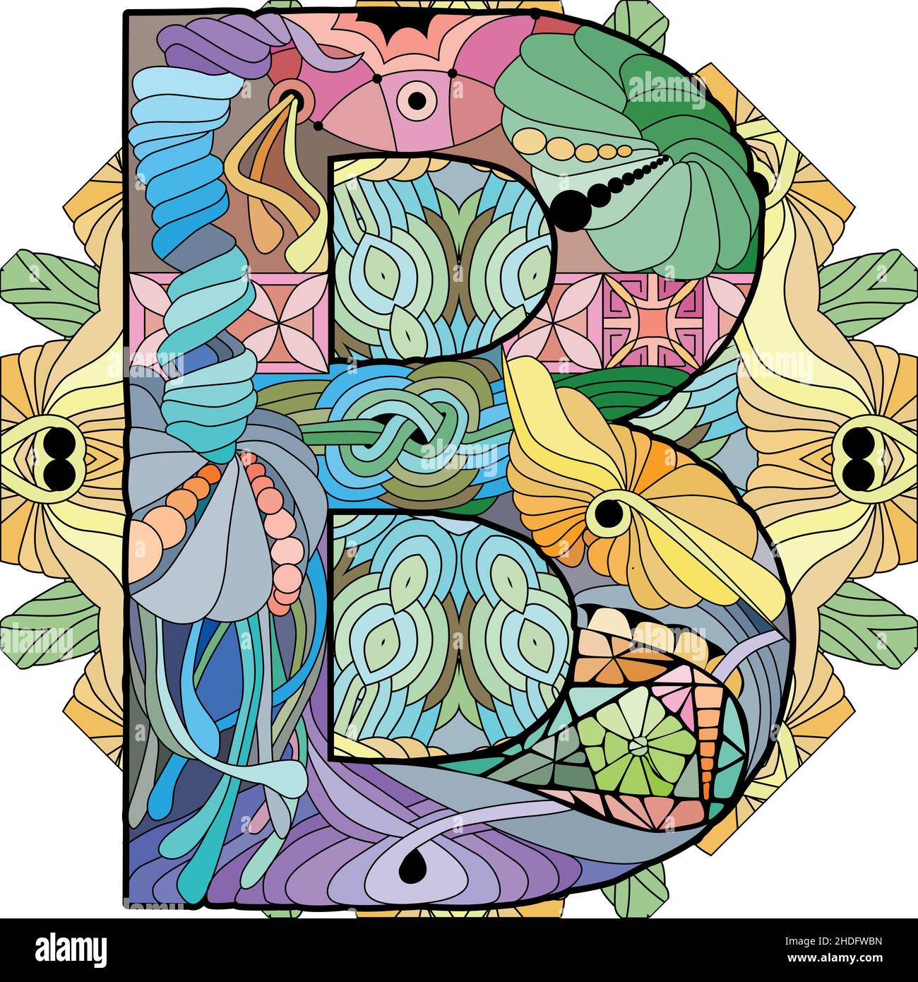 Lettre stylisée Zentangle - lettre B sur le mandala.Illustration vectorielle.Modèle ethnique Illustration de Vecteur