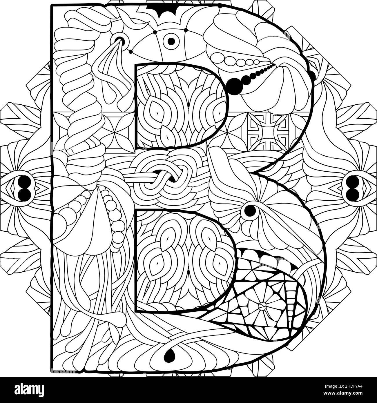 Zentangle alphabet stylisé - lettre B sur le mandala pour la coloration.Illustration vectorielle.Modèle ethnique Illustration de Vecteur