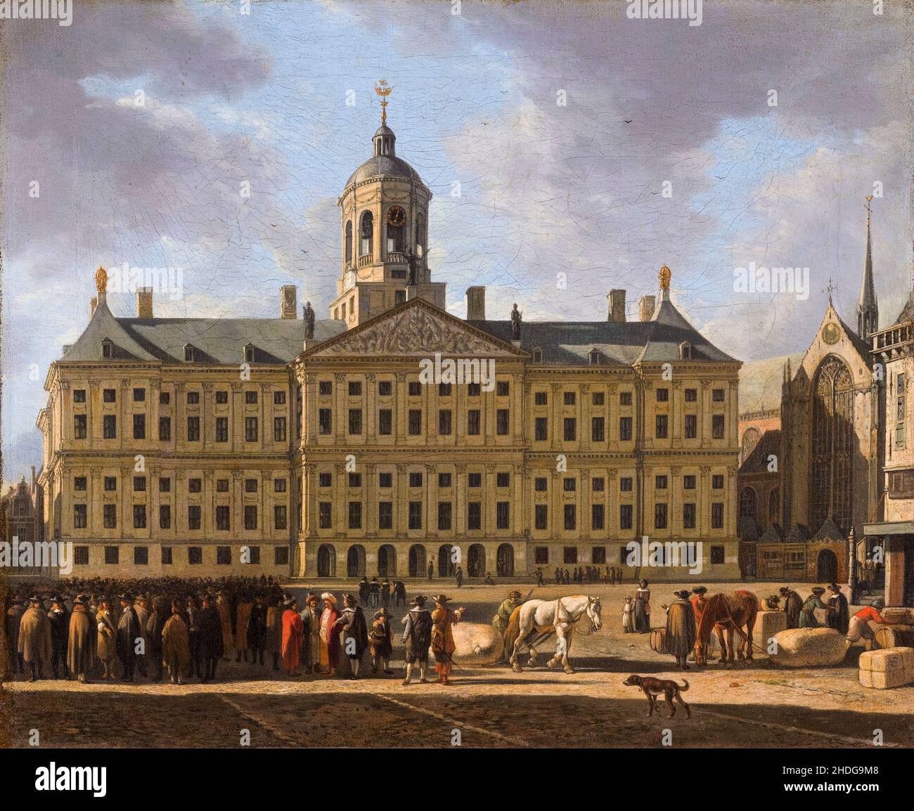 L'hôtel de ville (aujourd'hui le Palais Royal) sur la place du Dam à Amsterdam, peinture de Gerrit Berckheyde, 1672 Banque D'Images