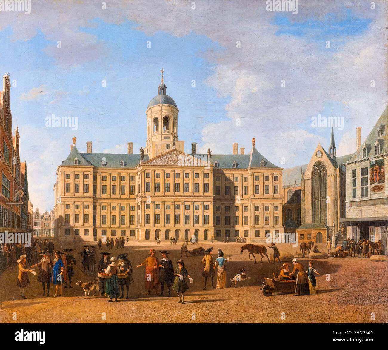 L'hôtel de ville (aujourd'hui le Palais Royal) sur la place du Dam, Amsterdam, peinture de Gerrit Berckheyde, 1693 Banque D'Images