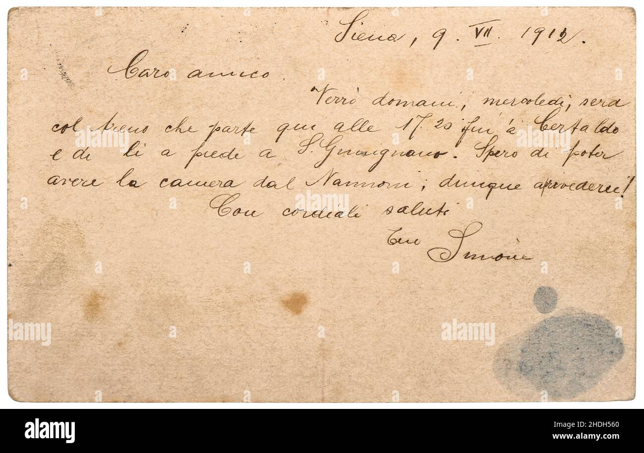 Ancienne carte postale.Texture du papier utilisé.Courrier postal manuscrit Banque D'Images
