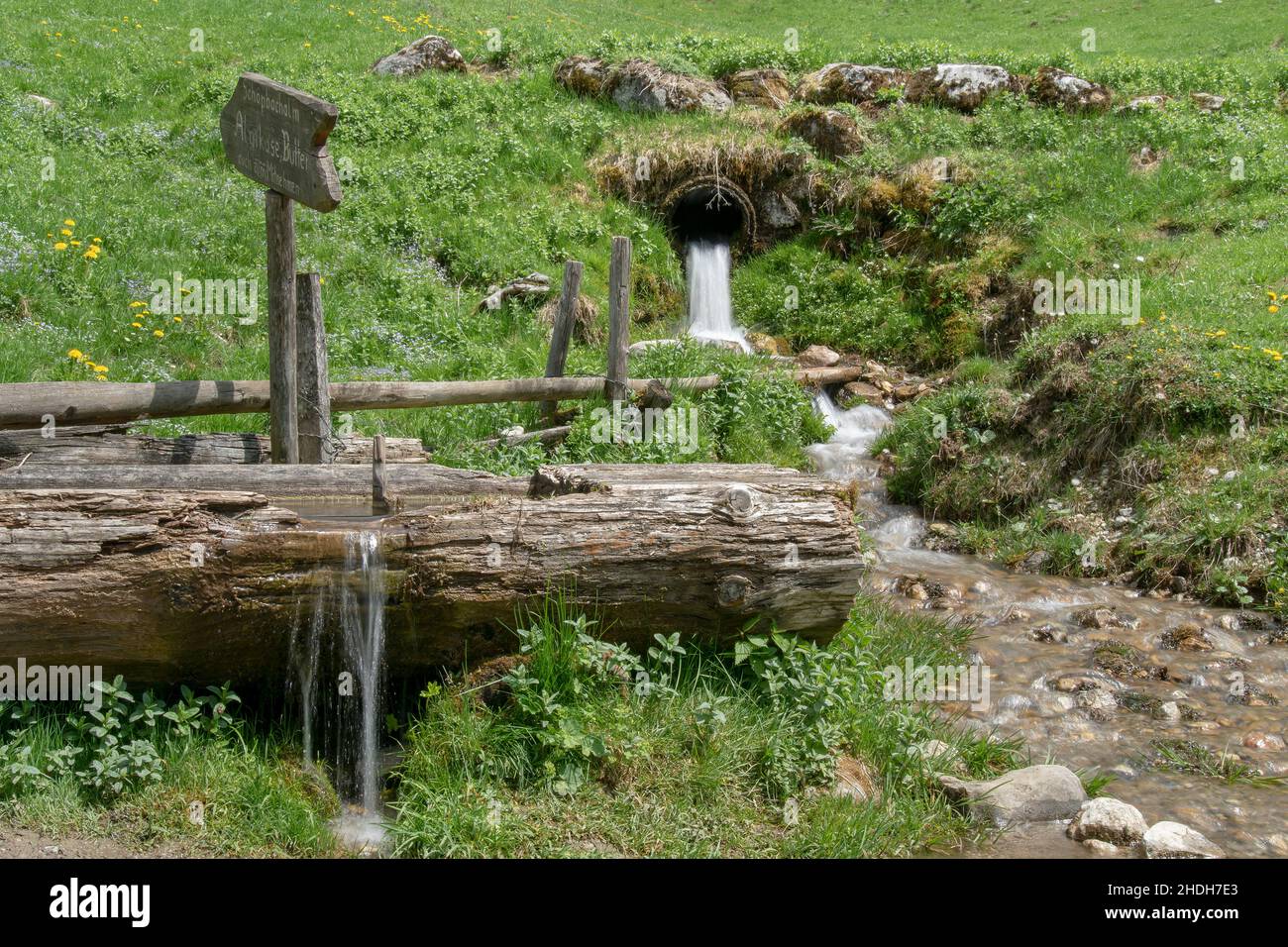 eau douce, fontaine en bois, caniveau, eaux fraîches, fontaines en bois,gouttières Banque D'Images