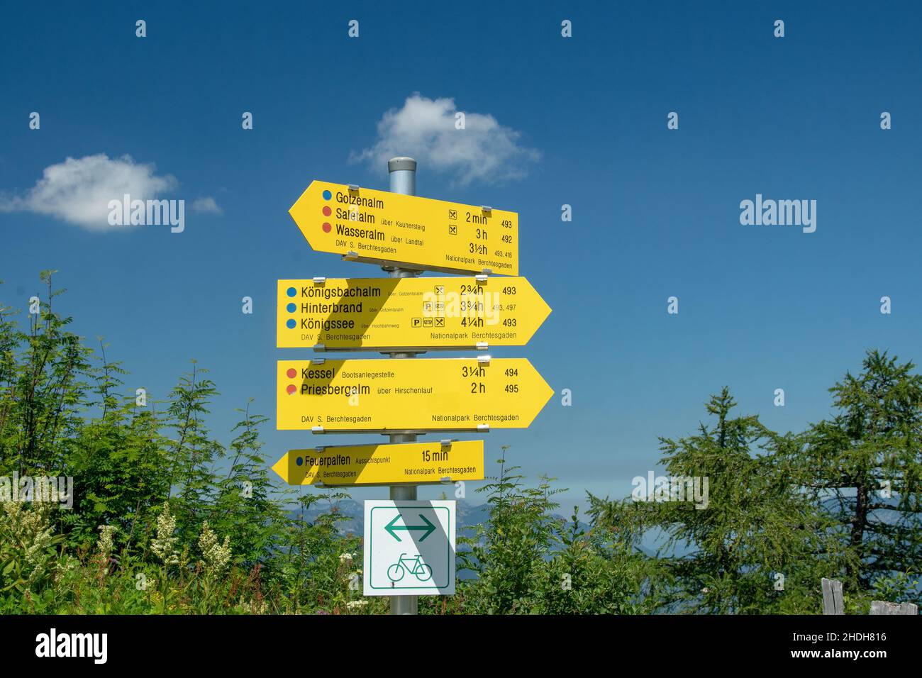 panneau de sentier, zone de randonnée, parc national berchtesgaden, panneaux de sentier, zones de randonnée,parc national berchtesgadens Banque D'Images