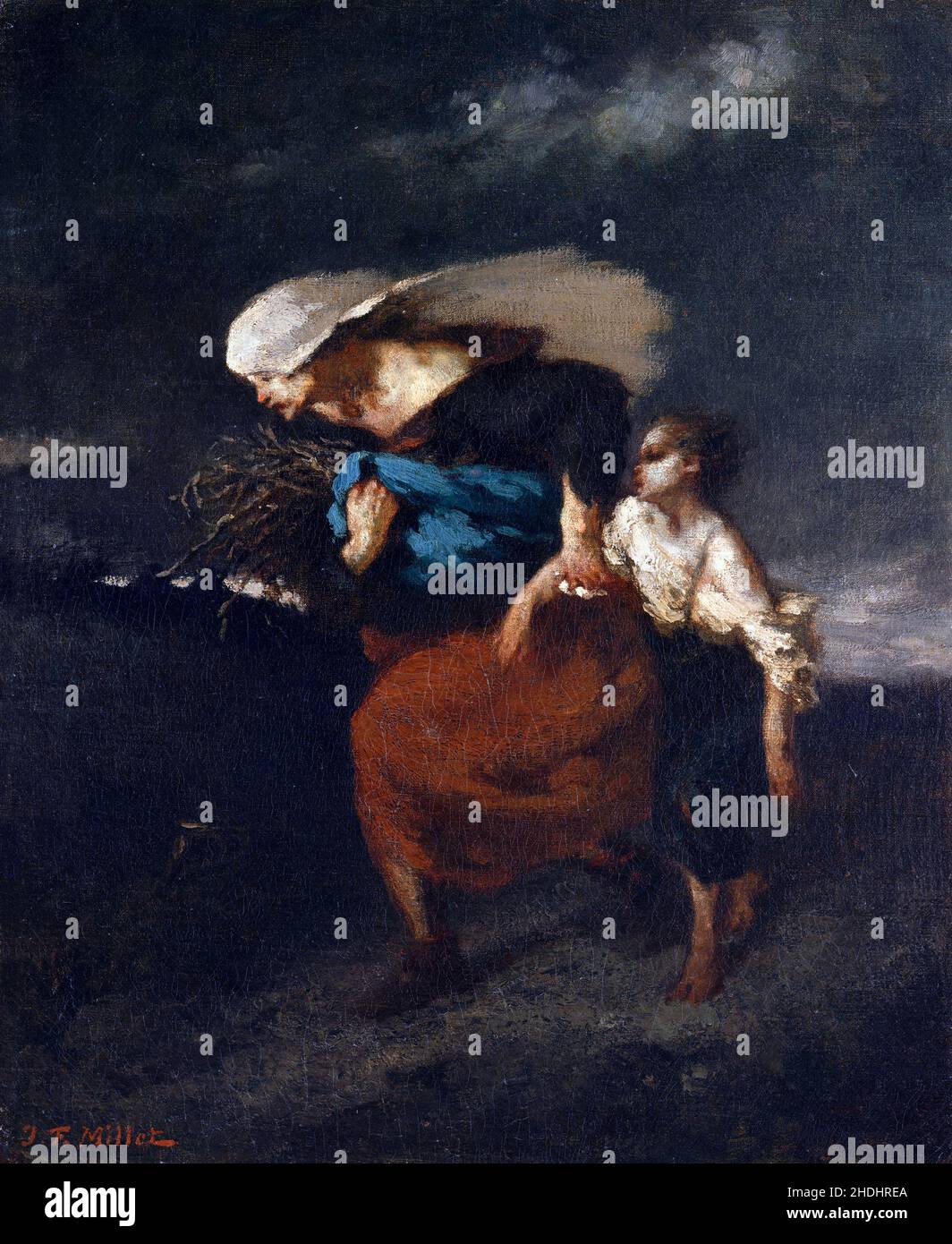 Retraite de la tempête par Jean-François Millet (1814-1875), huile sur toile, c.1846 Banque D'Images