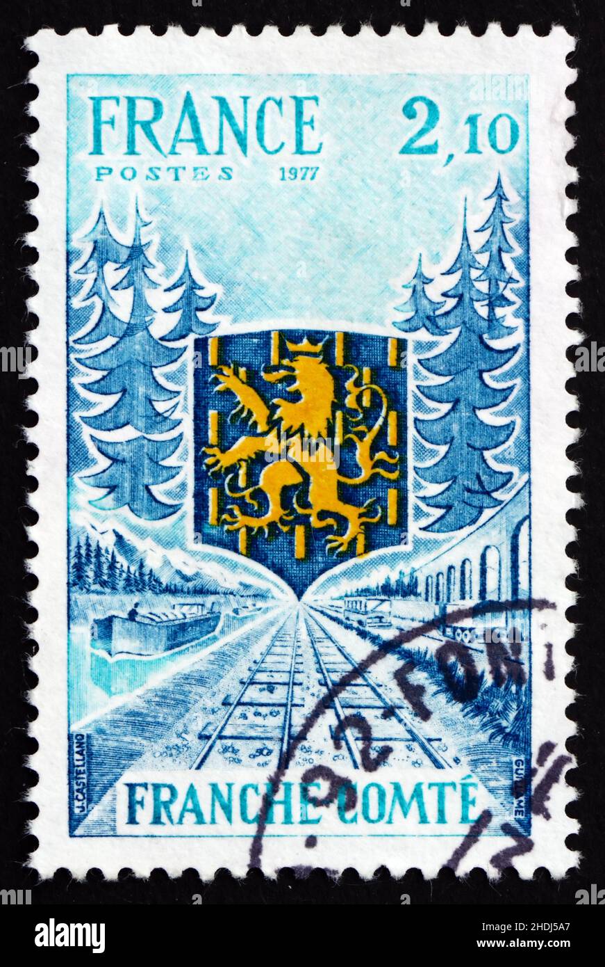 FRANCE - VERS 1977 : un timbre imprimé en France montre Franche-Comté, région de France, l'ancien comté libre de Bourgogne, vers 1977 Banque D'Images