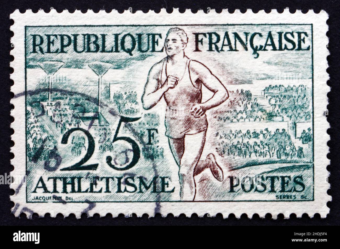 FRANCE - VERS 1953 : un timbre imprimé en France montre Track, Athlétisme, vers 1953 Banque D'Images