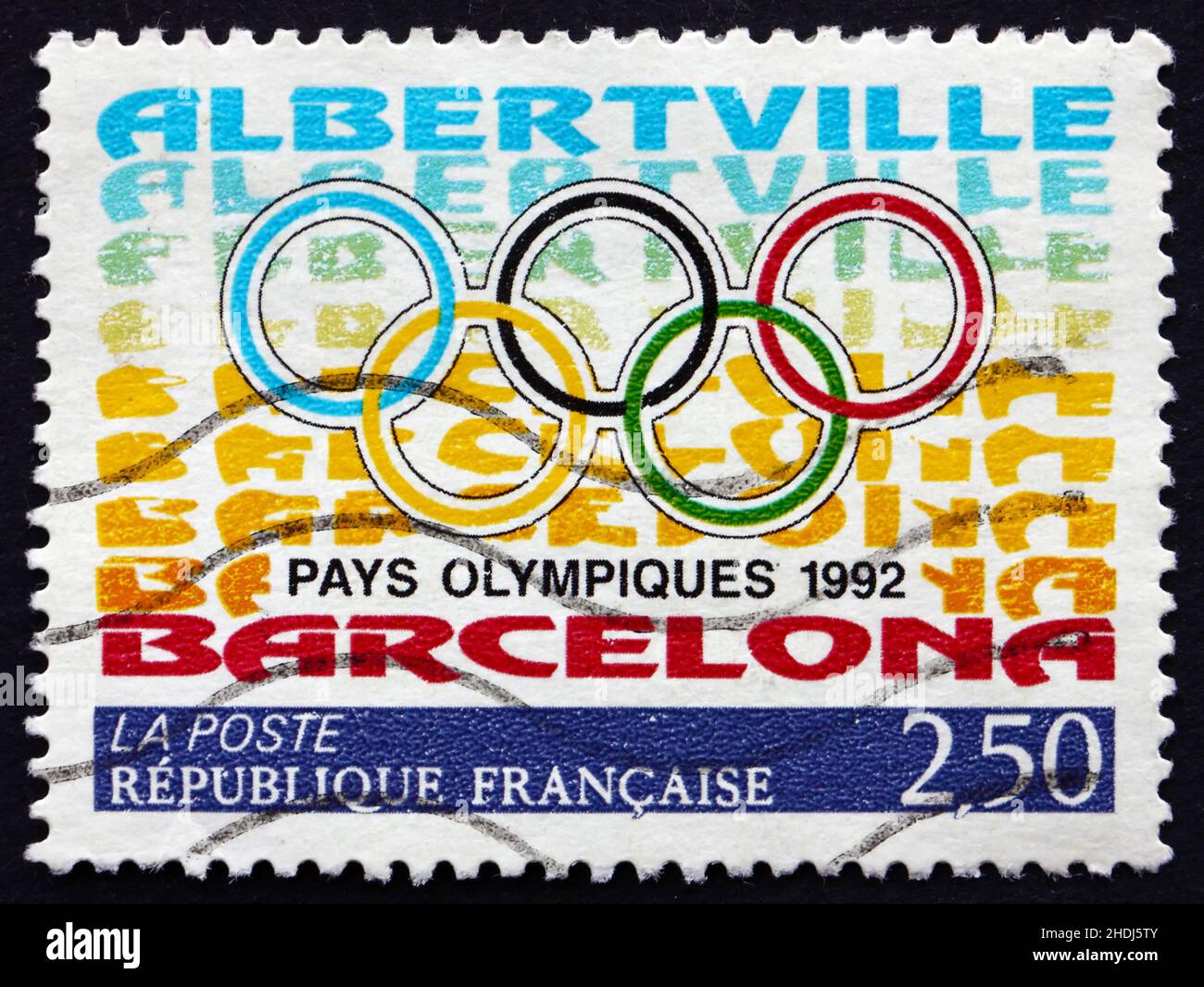 FRANCE - VERS 1992 : un timbre imprimé en France montre les Jeux Olympiques de 1992, Albertville et Barcelone, vers 1992 Banque D'Images