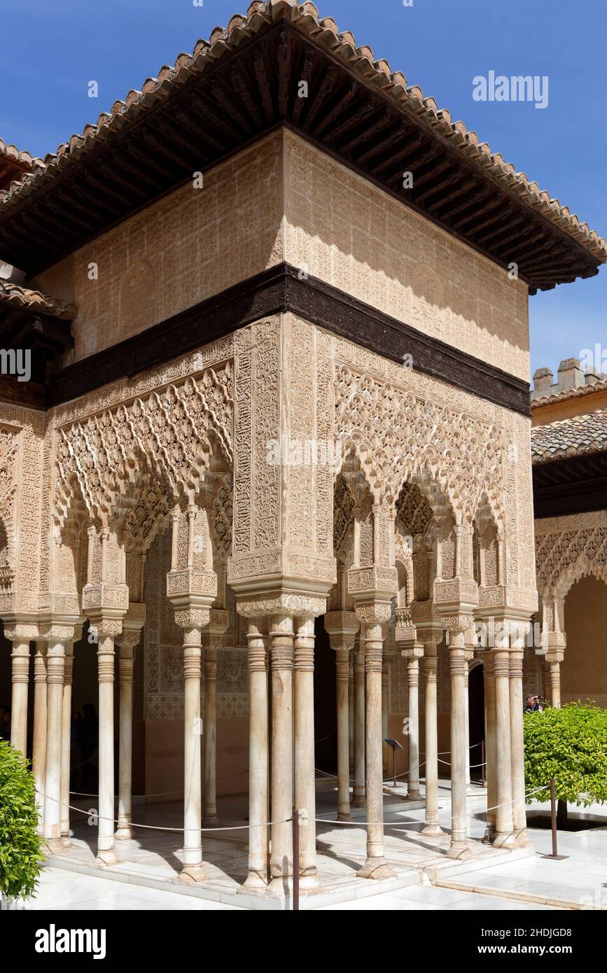 bâtiment historique, alhambra, mauresque, cour des lions, bâtiments historiques, alhambras, moorishs, patio de los leones Banque D'Images