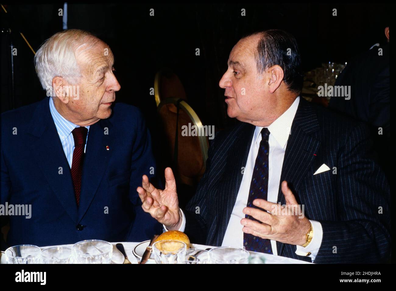 Archives 90ies : Charles Mérieux et Raymond barre, Lyon, région Rhône-Alpes, Centre-est de la France Banque D'Images