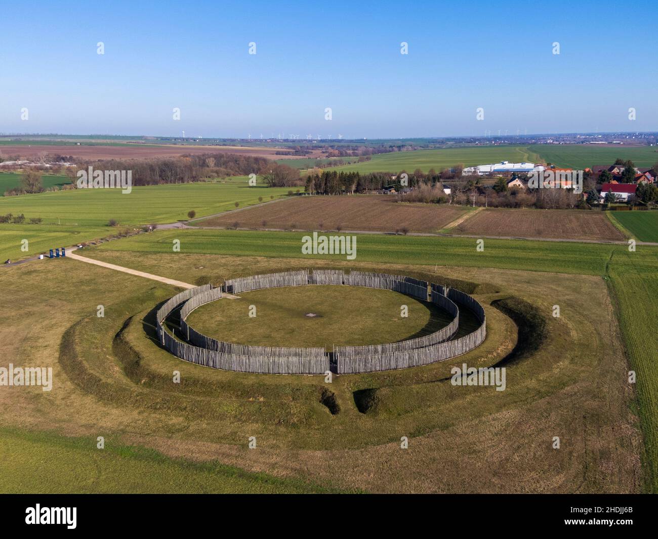 Vue aérienne du cercle de Goseck, un ancien Observatoire solaire, Allemagne Banque D'Images