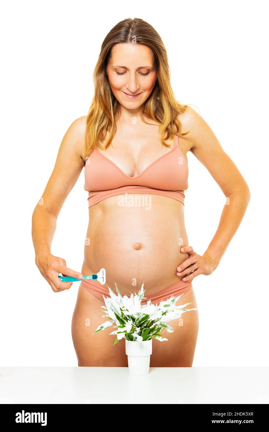 Femme enceinte avec rasoir à lame de rasoir illustration Photo Stock - Alamy