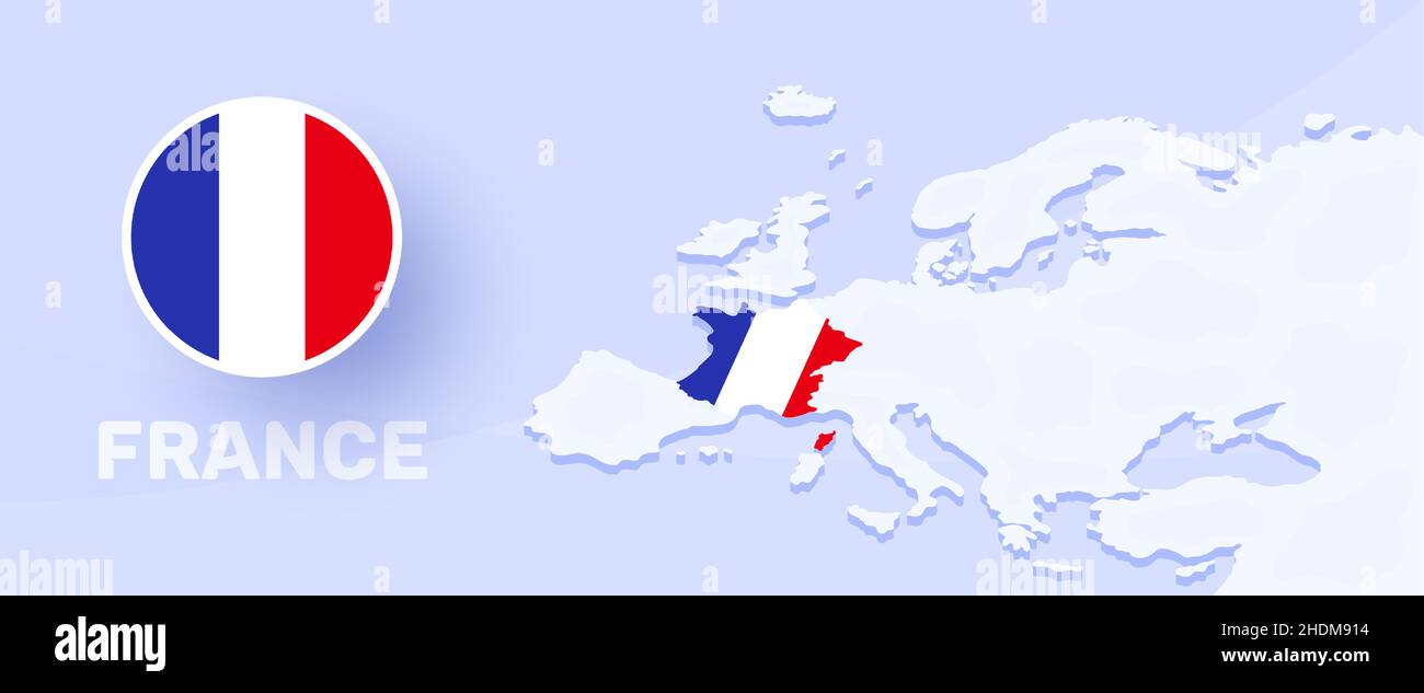 bannière drapeau carte france.Illustration vectorielle avec une carte de l'Europe et pays mis en évidence avec drapeau national Illustration de Vecteur