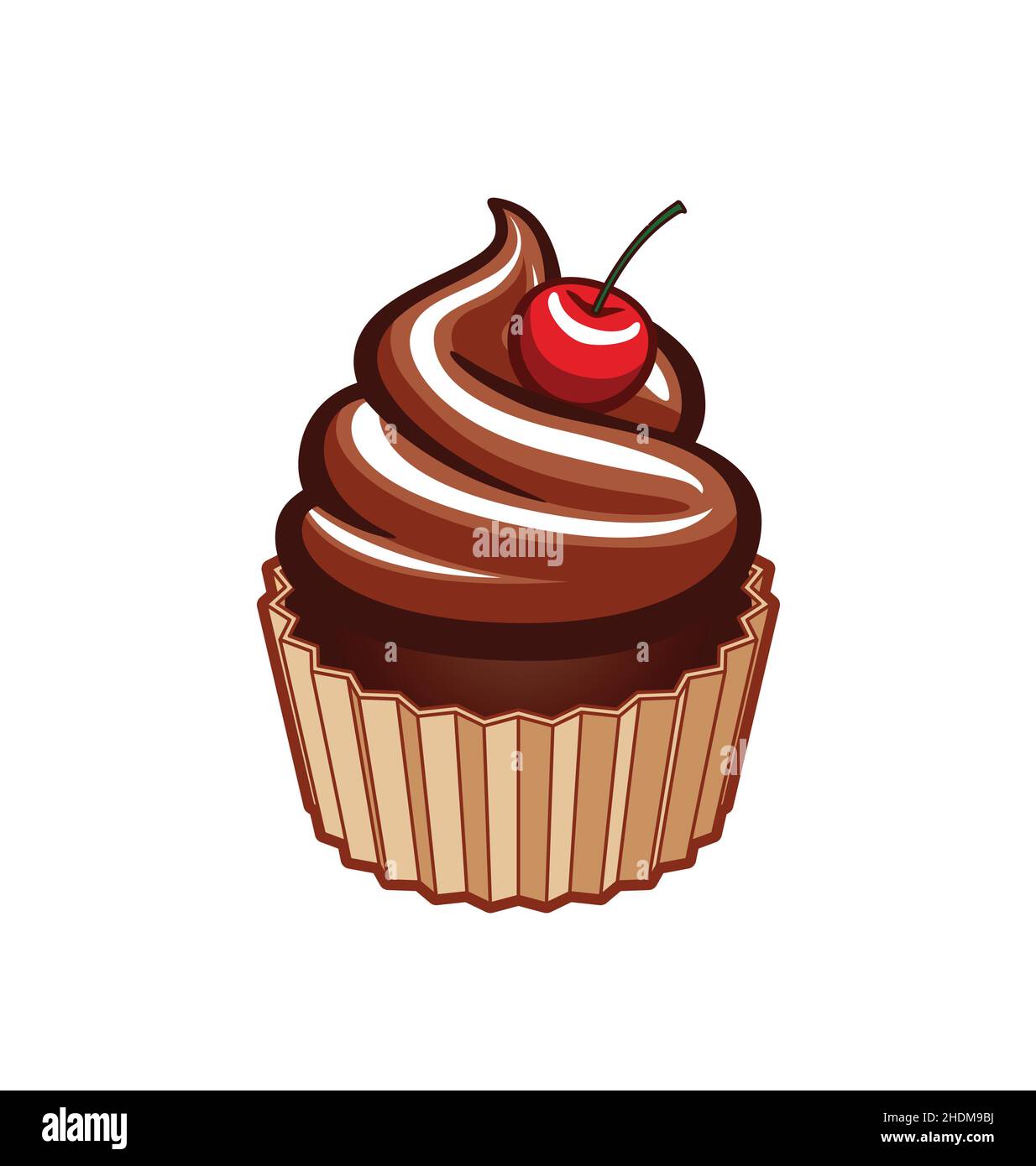 classique dessin animé délicieux cupcake rosé avec gâteau de cerise vecteur isolé sur fond blanc Illustration de Vecteur
