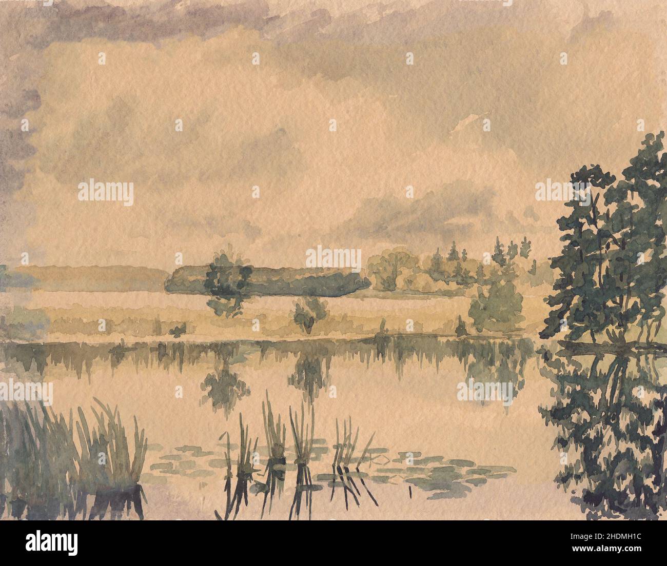 lac, peinture aquarelle, peinture de campagne, lacs Banque D'Images