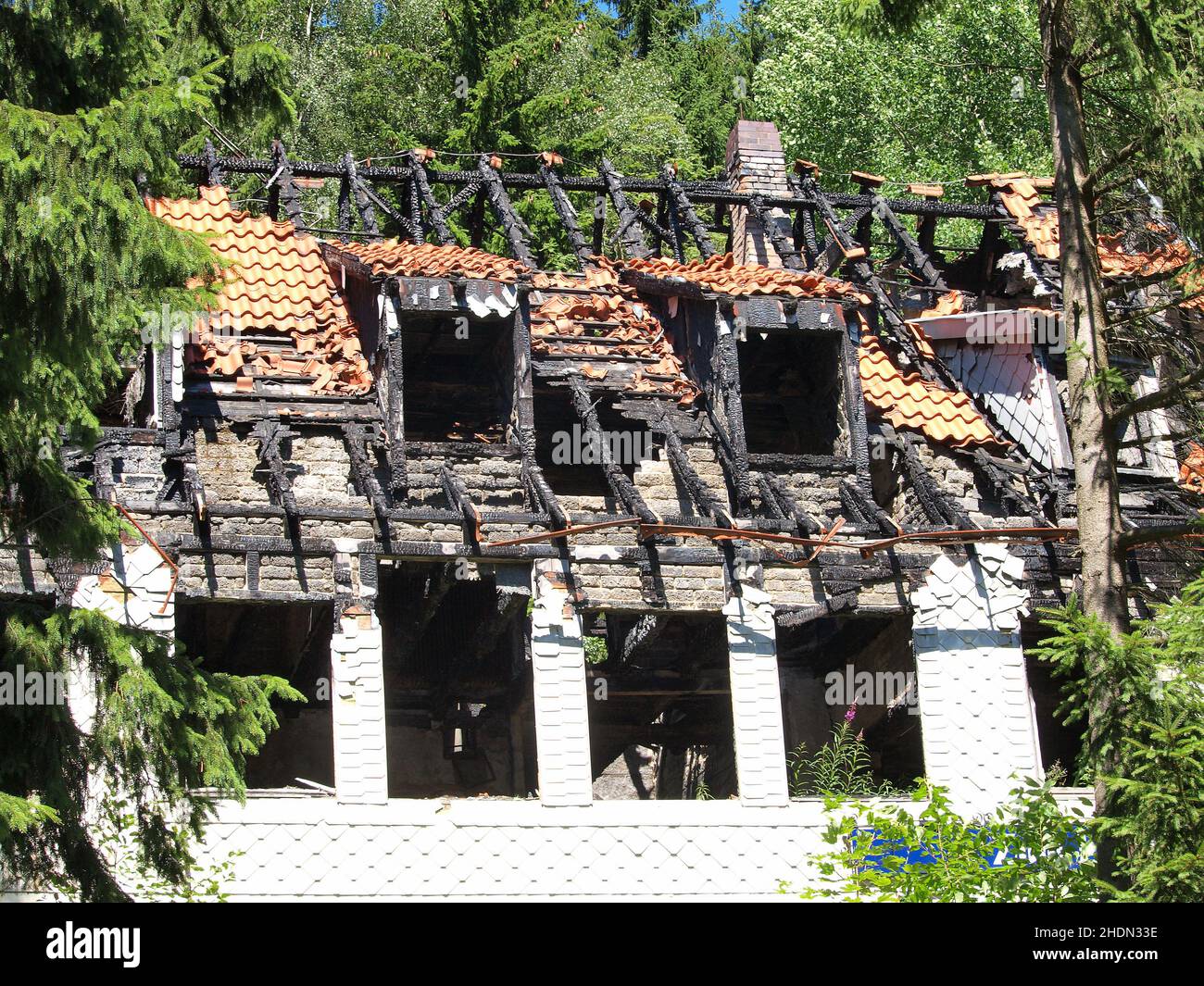 maison, brûlé, incendie, maisons, terriers Banque D'Images