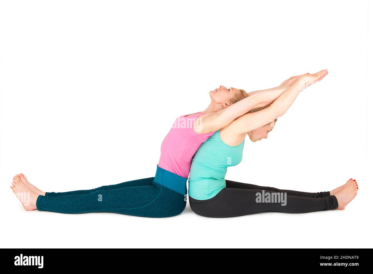 yoga, étirement, partenaire, yogas, étirement,collègue, partenaire, partenaire Banque D'Images