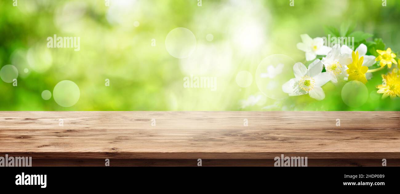 table en bois, été, bokeh, tables en bois, étés,bokehs Banque D'Images