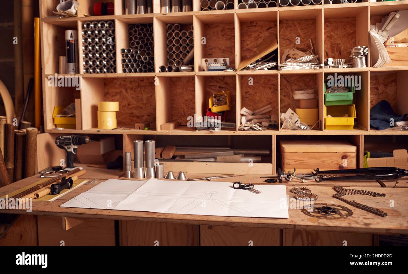 outil, atelier, établi, atelier de vélo, outils,ateliers, bancs de travail, ateliers de vélo Banque D'Images