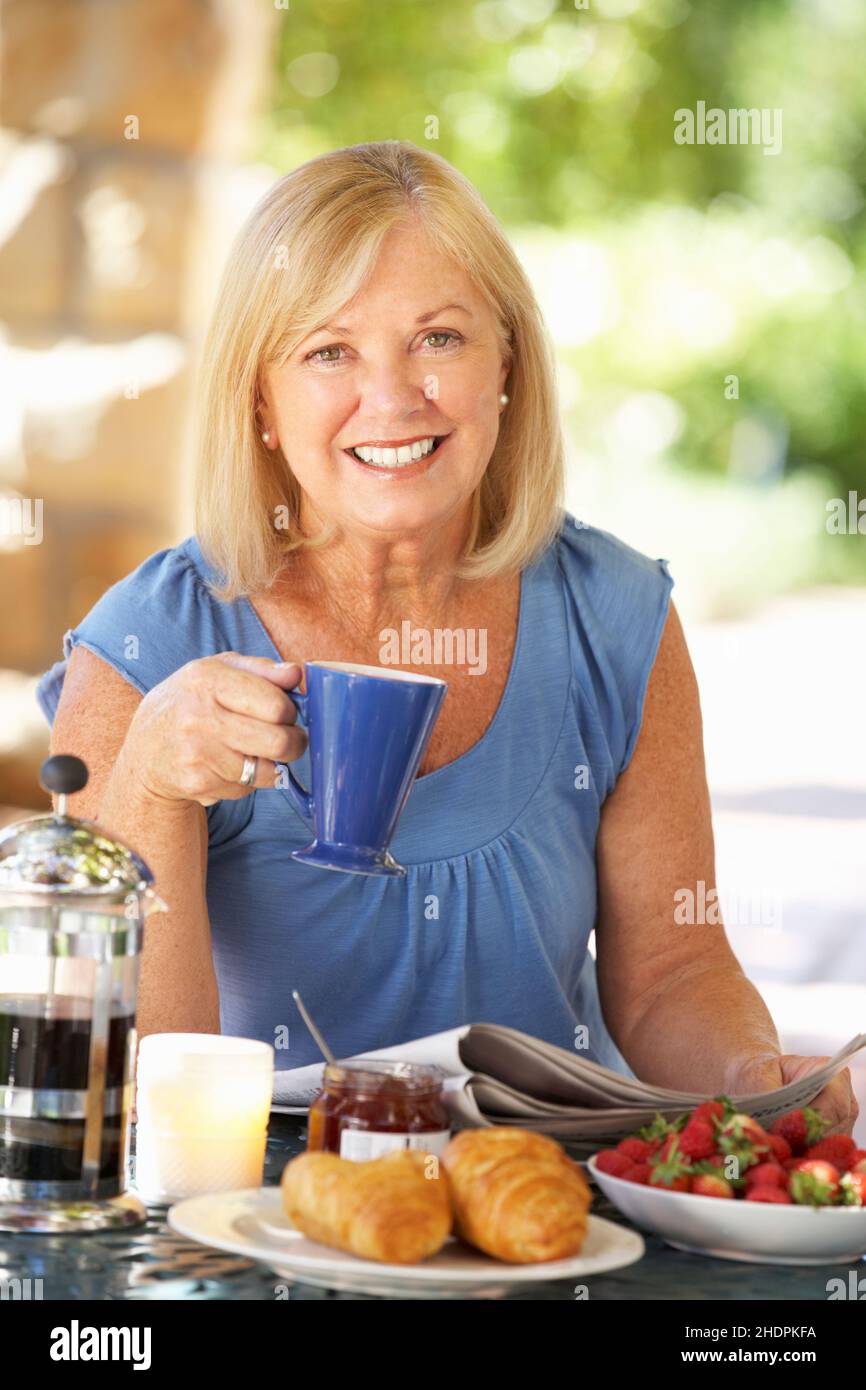 senior, matin, petit déjeuner, personnes âgées, vieux,aînés, petits déjeuners Banque D'Images